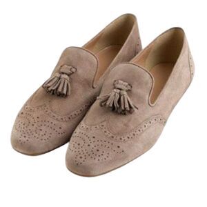 J. Crew Georgie Suede Tassel Loafers Taupe Gray Wing Tip Almond‎ Toe Flats 9.5